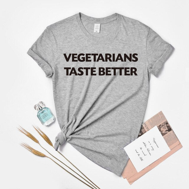 Huikoo Plus Size Women Basic Tshirt Women Summer Letter Graphic Tees Vegetarians Taste Better O Neck Casual Oversized Top