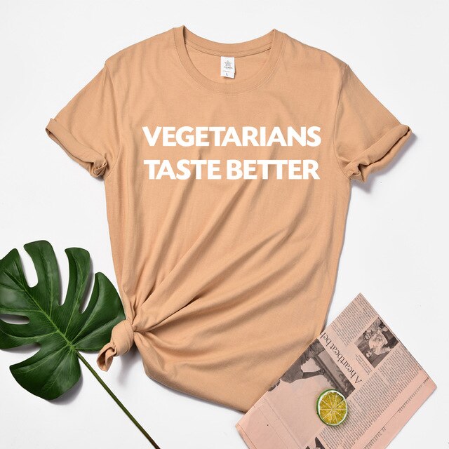 Huikoo Plus Size Women Basic Tshirt Women Summer Letter Graphic Tees Vegetarians Taste Better O Neck Casual Oversized Top