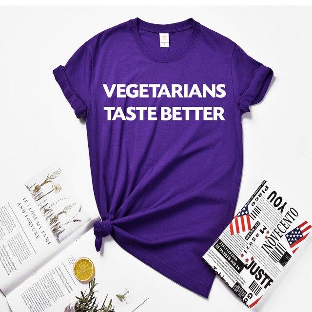 Huikoo Plus Size Women Basic Tshirt Women Summer Letter Graphic Tees Vegetarians Taste Better O Neck Casual Oversized Top