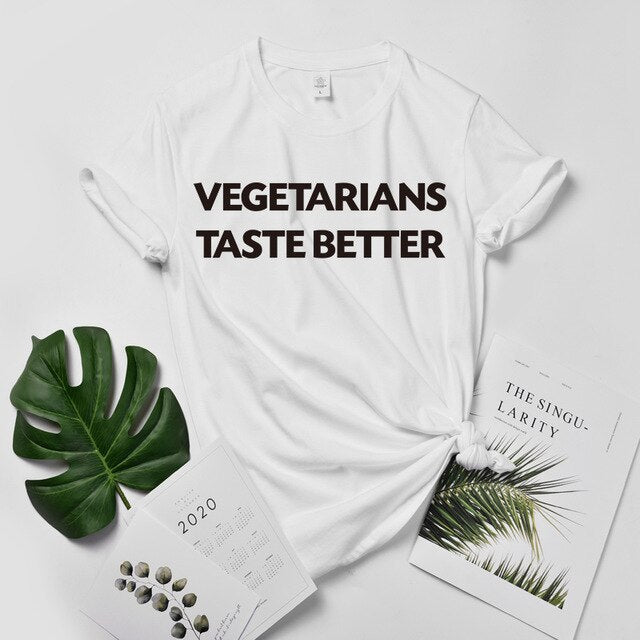 Huikoo Plus Size Women Basic Tshirt Women Summer Letter Graphic Tees Vegetarians Taste Better O Neck Casual Oversized Top