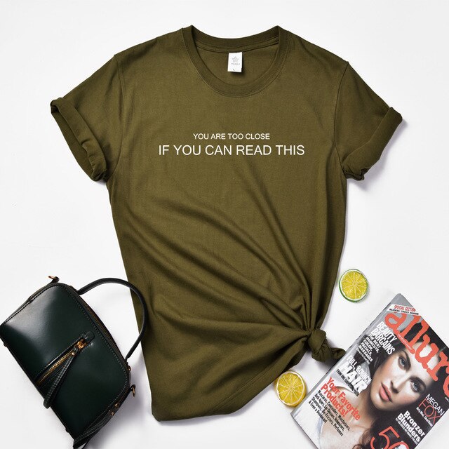 Huikoo Plus Size Women Tshirt You Are Too Close If You Can Read This Female Letters Harajuku Social Distancing Funny Graphic Top